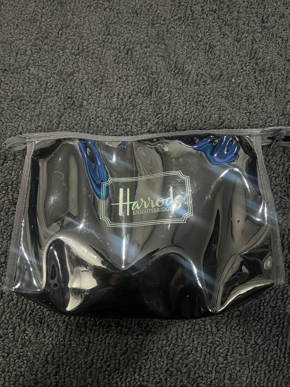 Harrods Black PVC Cosmetic Pouch with Green Logo
